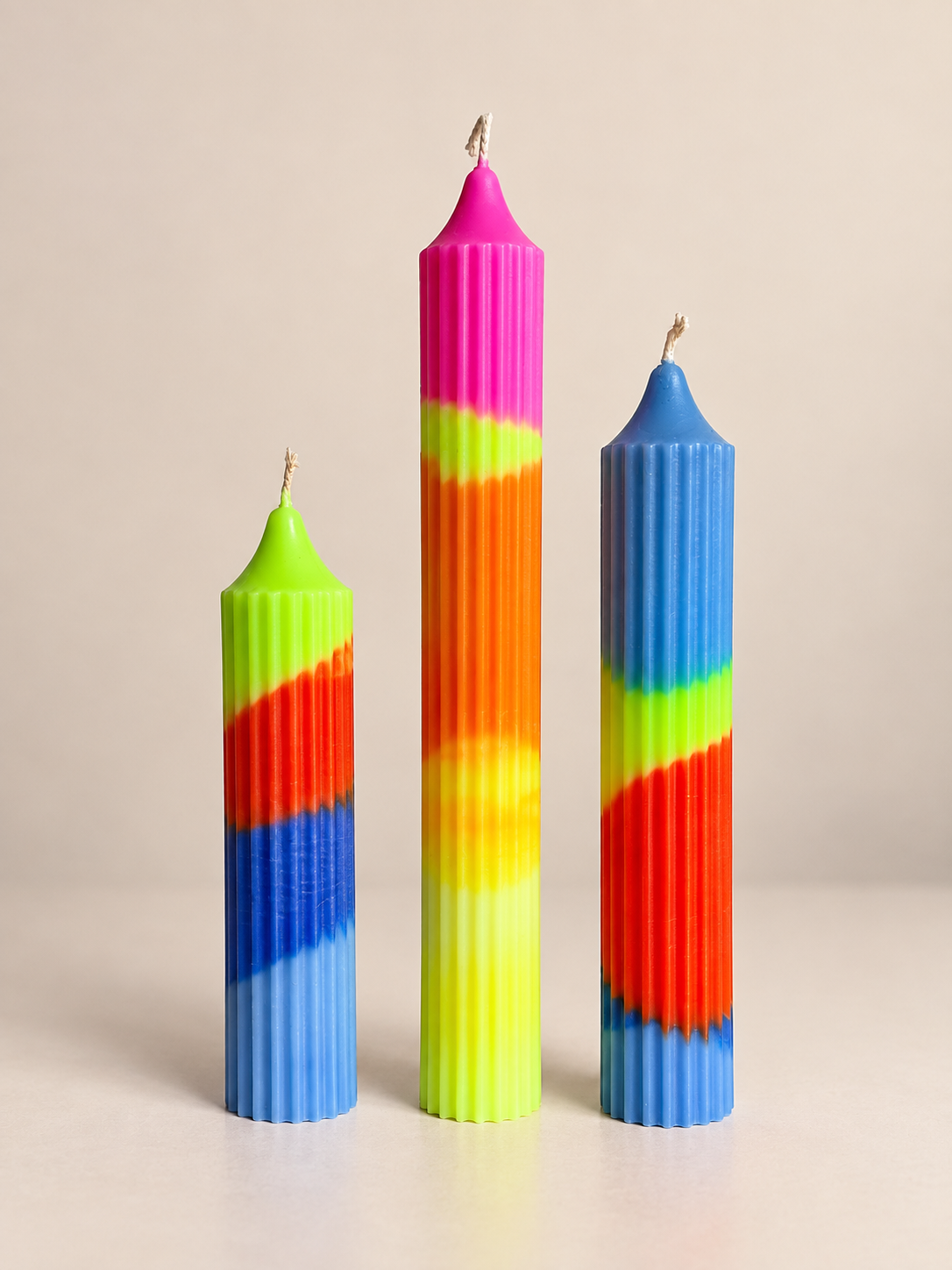 Neon Ribbed Rainbow Tapers CANDLEZ.IN