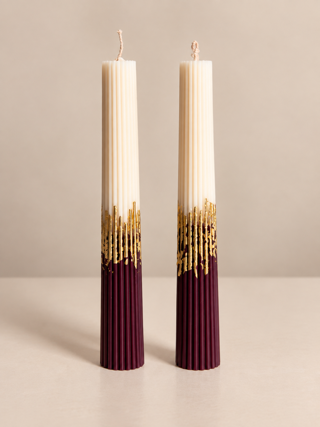 Violet & Ivory Ribbed Tapers CANDLEZ.IN