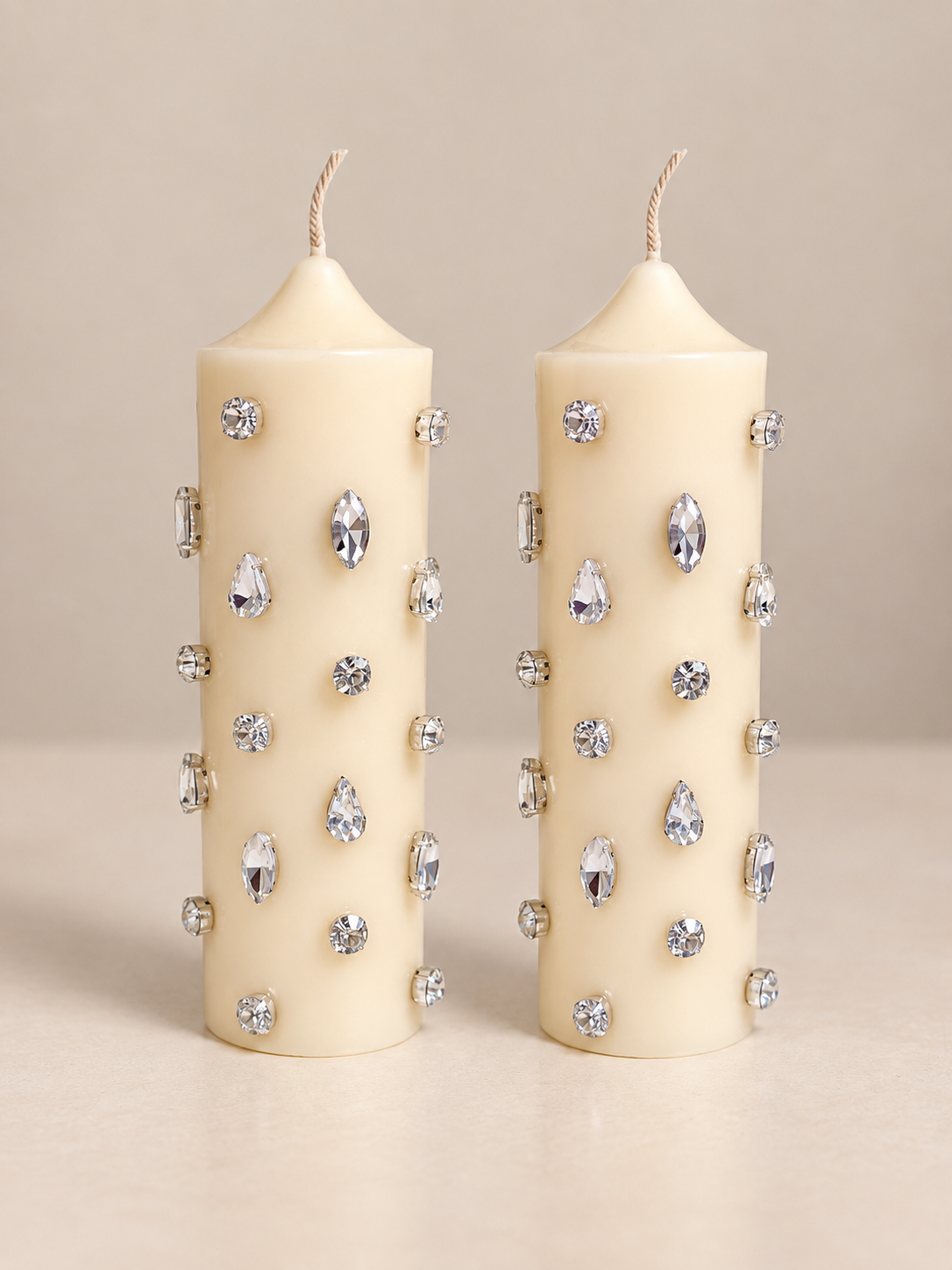 Jeweled Ivory Pillar Candles CANDLEZ.IN