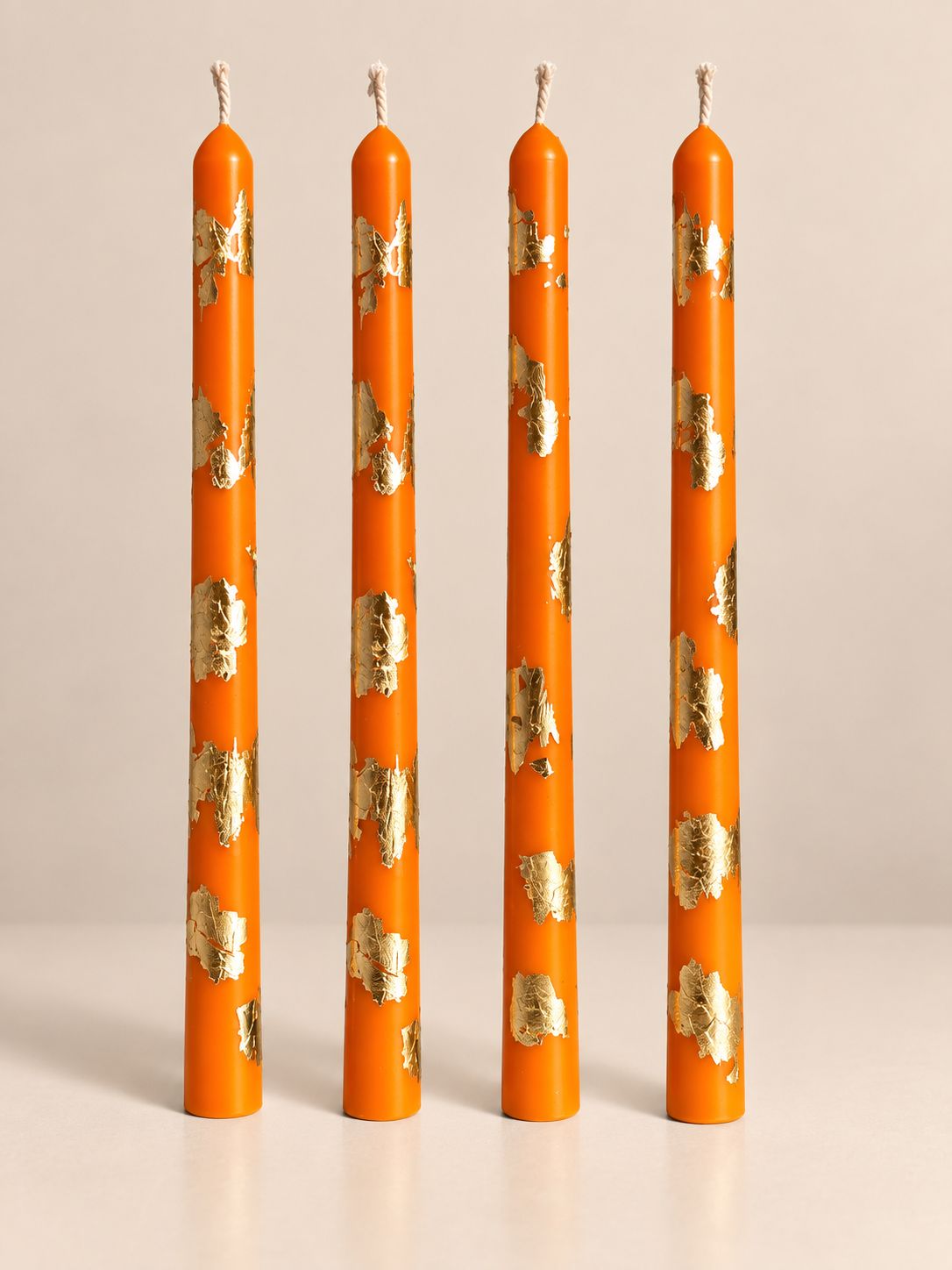 Orange & Gold Leaf Tapers CANDLEZ.IN
